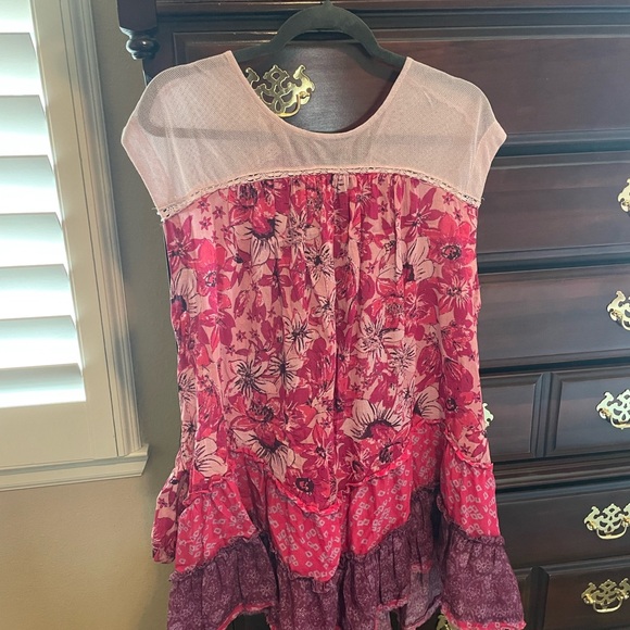 Free People Pink and Purple Floral Blouse tunic dress medium - Picture 2 of 6